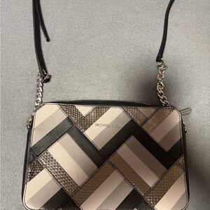 Michael Kors Geometric Black and Tan Crossbody Bag